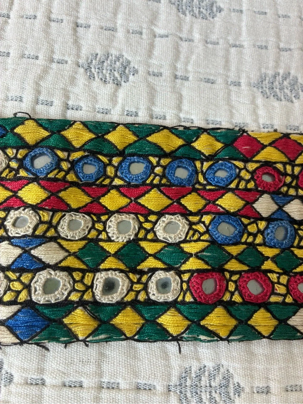 Vintage Embroidered Mirror Leather Boho Hippie Belt